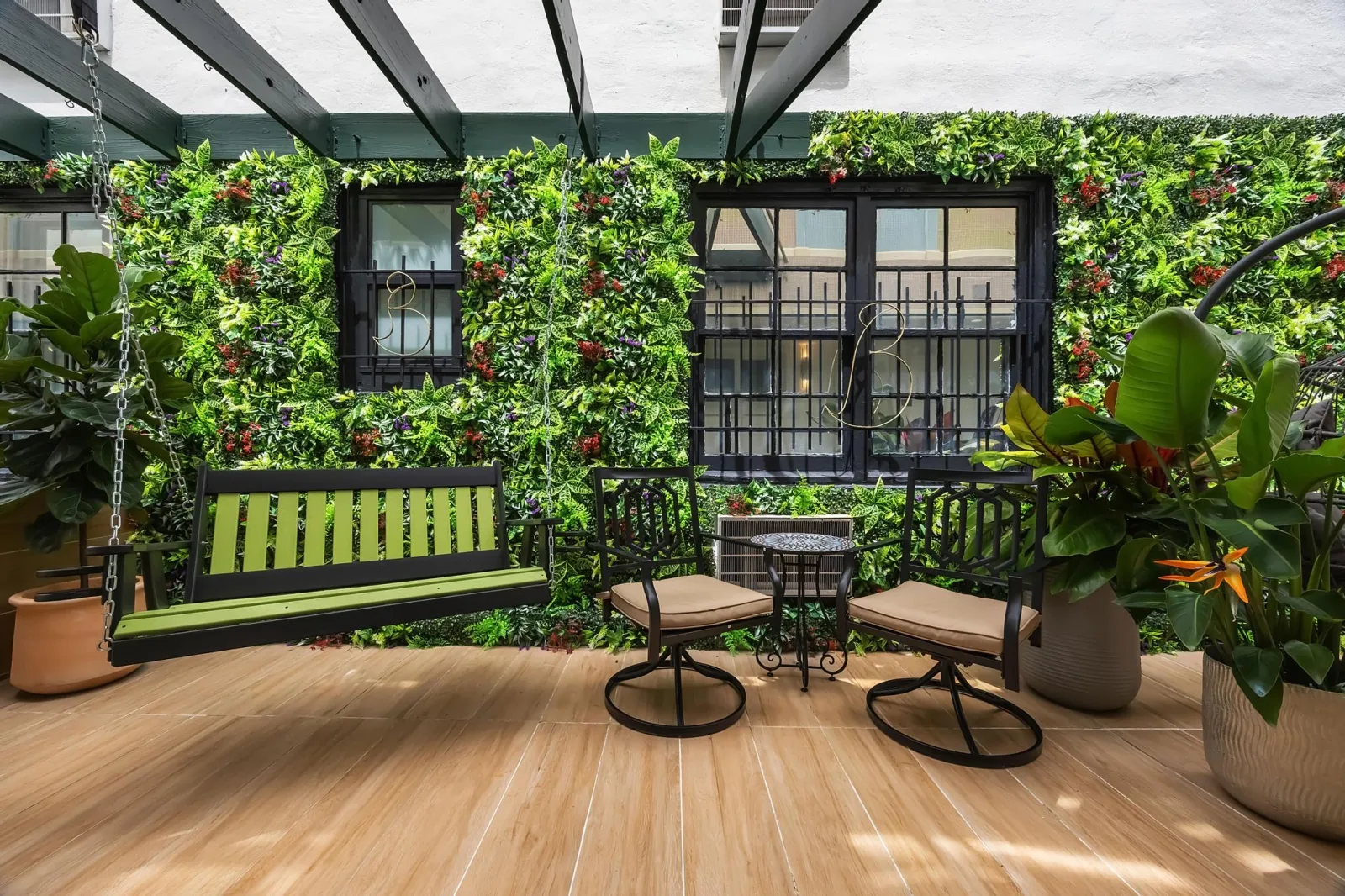 The Beacon's garden courtyard set for an evening gathering