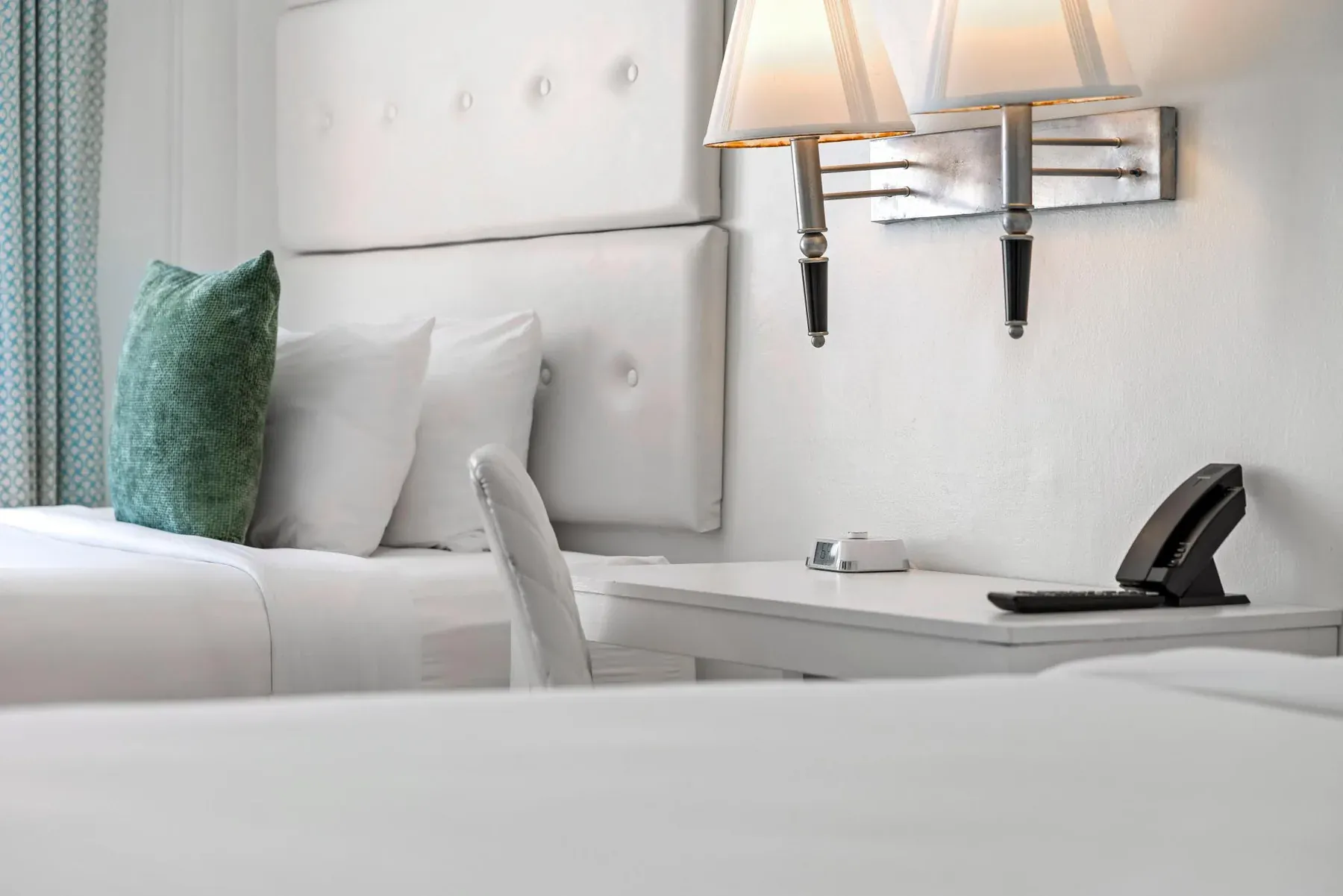 The work surface beside the bed